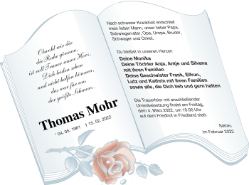 Traueranzeige von Thomas Mohr von Neubrandenburger Zeitung