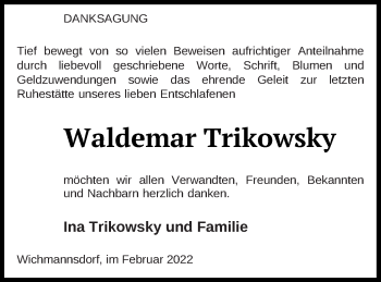 Traueranzeige von Waldemar Trikowsky von Templiner Zeitung