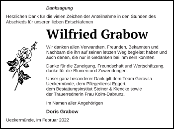 Traueranzeige von Wilfried Grabow von Haff-Zeitung