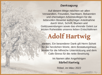 Traueranzeige von Adolf Hartwig von Müritz-Zeitung