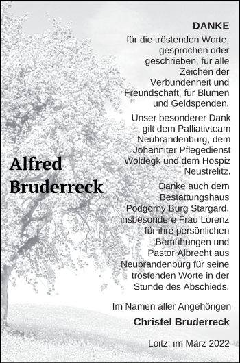 Traueranzeige von Alfred Bruderreck von Neubrandenburger Zeitung