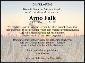 Traueranzeige von Arno Falk von Vorpommern Kurier