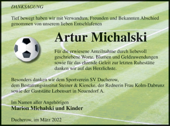 Traueranzeige von Artur Michalski von Vorpommern Kurier