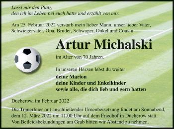 Traueranzeige von Artur Michalski von Vorpommern Kurier
