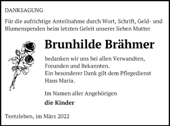 Traueranzeige von Brunhilde Brähmer von Neubrandenburger Zeitung