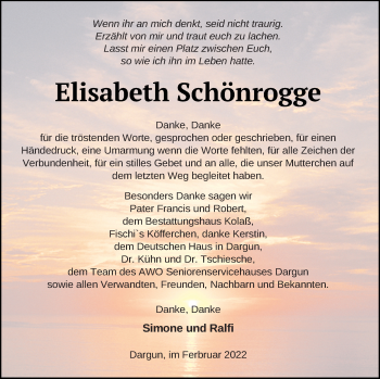 Traueranzeige von Elisabeth Schönrogge von Mecklenburger Schweiz