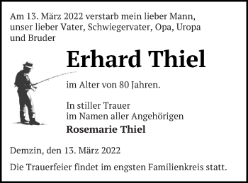 Traueranzeige von Erhard Thiel von Mecklenburger Schweiz