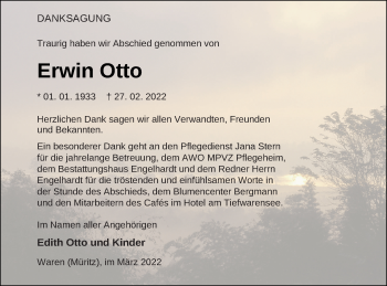 Traueranzeige von Erwin Otto von Müritz-Zeitung