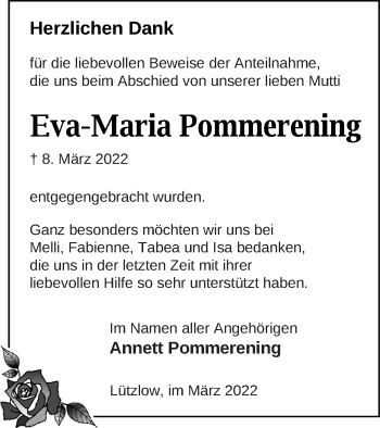 Traueranzeige von Eva-Maria Pommerening von Prenzlauer Zeitung