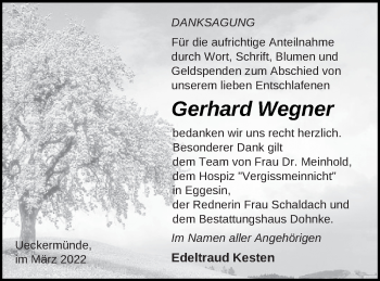Traueranzeige von Gerhard Wegner von Haff-Zeitung