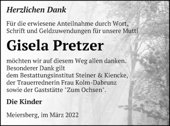 Traueranzeige von Gisela Pretzer von Haff-Zeitung