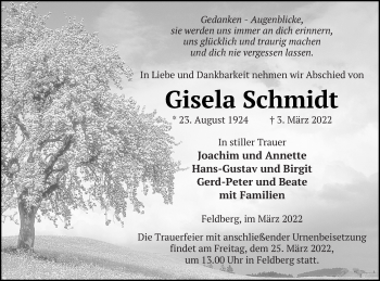 Traueranzeige von Gisela Schmidt von Strelitzer Zeitung