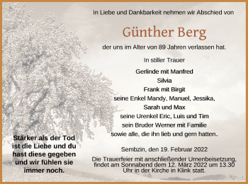 Traueranzeige von Günther Berg von Müritz-Zeitung