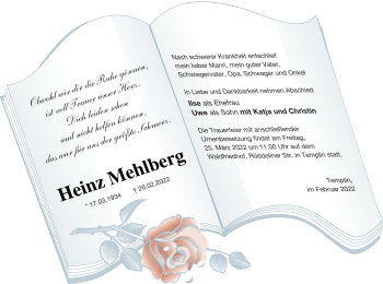 Traueranzeige von Heinz Mehlberg von Templiner Zeitung