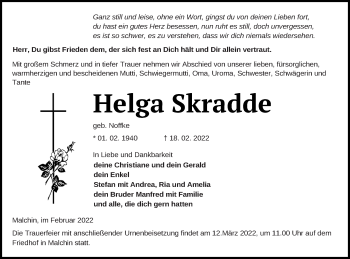 Traueranzeige von Helga Skradde von Mecklenburger Schweiz