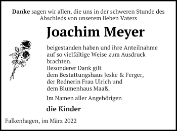 Traueranzeige von Joachim Meyer von Prenzlauer Zeitung