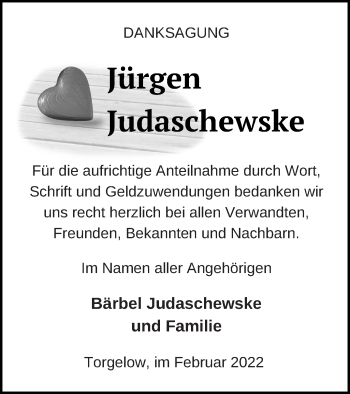 Traueranzeige von Jürgen Judaschewske von Haff-Zeitung
