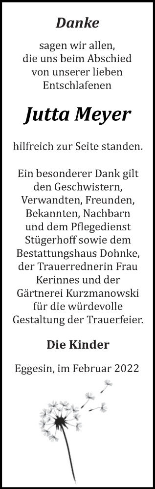 Traueranzeige von Jutta Meyer von Haff-Zeitung