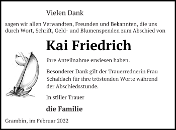 Traueranzeige von Kai Friedrich von Haff-Zeitung