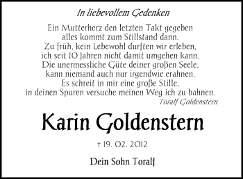 Traueranzeige von Karin Goldenstem von Müritz-Zeitung