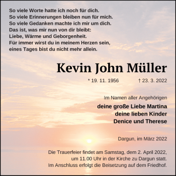 Traueranzeige von Kevin John Müller von Mecklenburger Schweiz