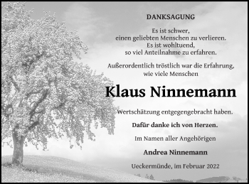 Traueranzeige von Klaus Ninnemann von Haff-Zeitung