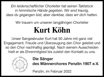 Traueranzeige von Kurt Köhn von Müritz-Zeitung