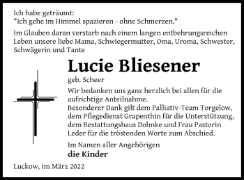 Traueranzeige von Lucie Bliesener von Haff-Zeitung