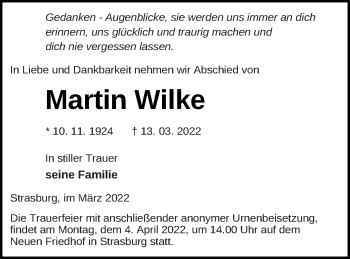 Traueranzeige von Martin Wilke von Pasewalker Zeitung