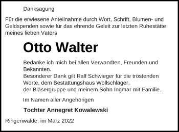 Traueranzeige von Otto Walter von Templiner Zeitung