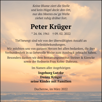 Traueranzeige von Peter Krüger von Vorpommern Kurier