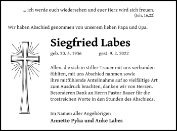 Traueranzeige von Siegfried Labes von Demminer Zeitung