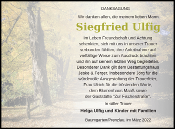 Traueranzeige von Siegfried Ulfig von Prenzlauer Zeitung