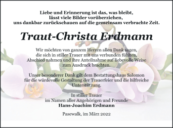 Traueranzeige von Traut-Christa Erdmann von Mecklenburger Schweiz