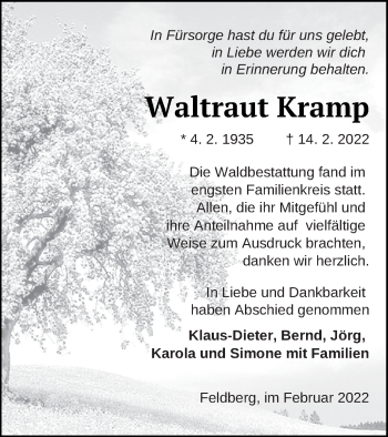 Traueranzeige von Waltraut Kramp von Strelitzer Zeitung