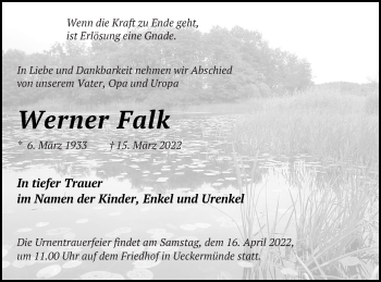 Traueranzeige von Werner Falk von Haff-Zeitung