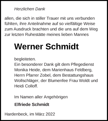 Traueranzeige von Werner Schmidt von Templiner Zeitung