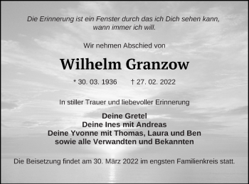 Traueranzeige von Wilhelm Granzow von Strelitzer Zeitung