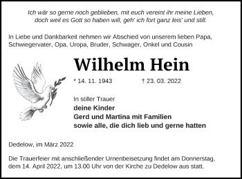 Traueranzeige von Wilhelm Hein von Prenzlauer Zeitung