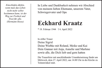 Traueranzeige von Eckhard Kraatz von Güstrower Anzeiger