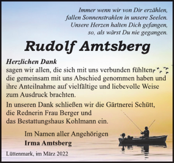 Traueranzeige von Rudolf Amtsberg von Hagenower Kreisblatt