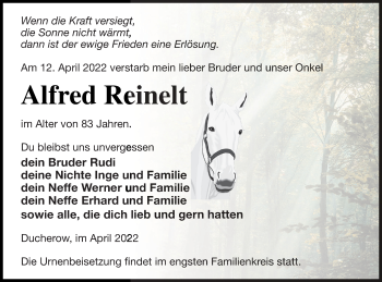 Traueranzeige von Alfred Reinelt von Vorpommern Kurier