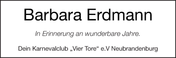 Traueranzeige von Barbara Erdmann von Neubrandenburger Zeitung