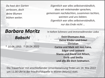 Traueranzeige von Barbara Moritz von Müritz-Zeitung