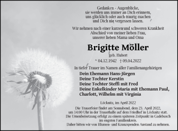 Traueranzeige von Brigitte Möller von Pasewalker Zeitung