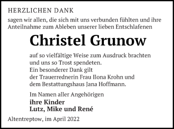 Traueranzeige von Christel Grunow von Neubrandenburger Zeitung