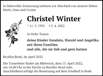 Traueranzeige von Christel Winter von Müritz-Zeitung