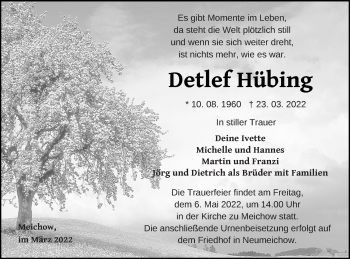 Traueranzeige von Detlef Hübing von Prenzlauer Zeitung