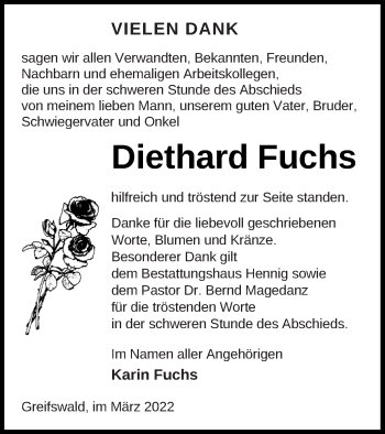 Traueranzeige von Diethard Fuchs von Müritz-Zeitung