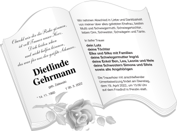 Traueranzeige von Dietlinde Gehrmann von Müritz-Zeitung